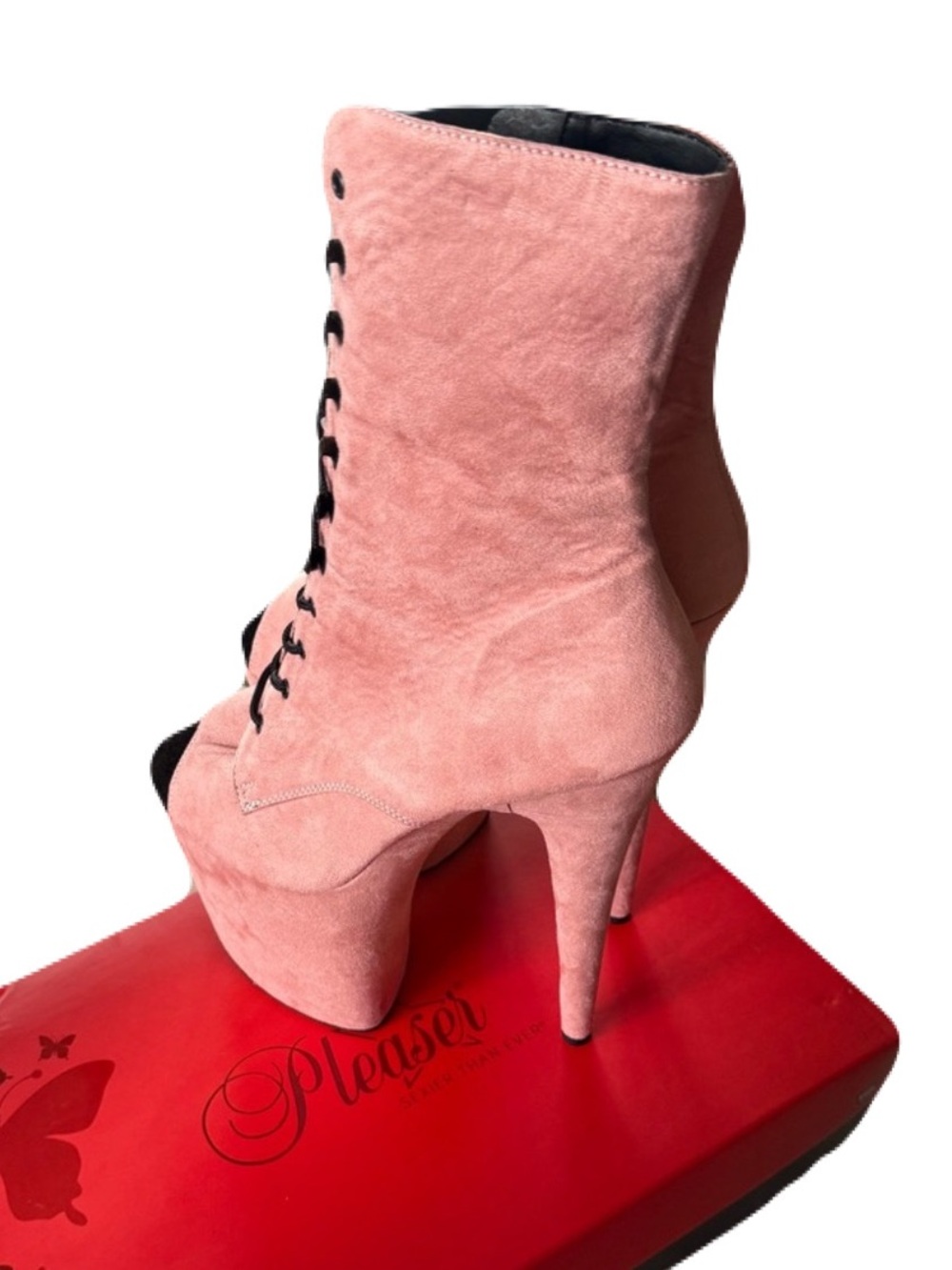 Pleaser Flamingo-1021FS Pink Suede Platform Pole Dance Boots Size 11 NWOT